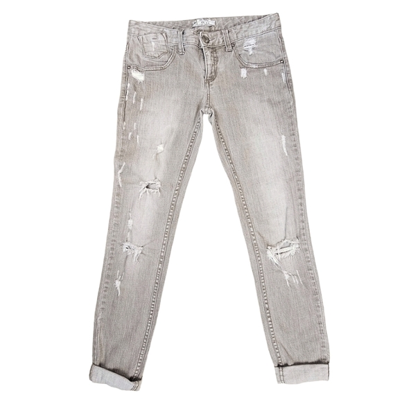 Free People Denim - Free People Megs Destroyed Copenhagen Gray Relaxed Skinny Ankle Jeans Size 25